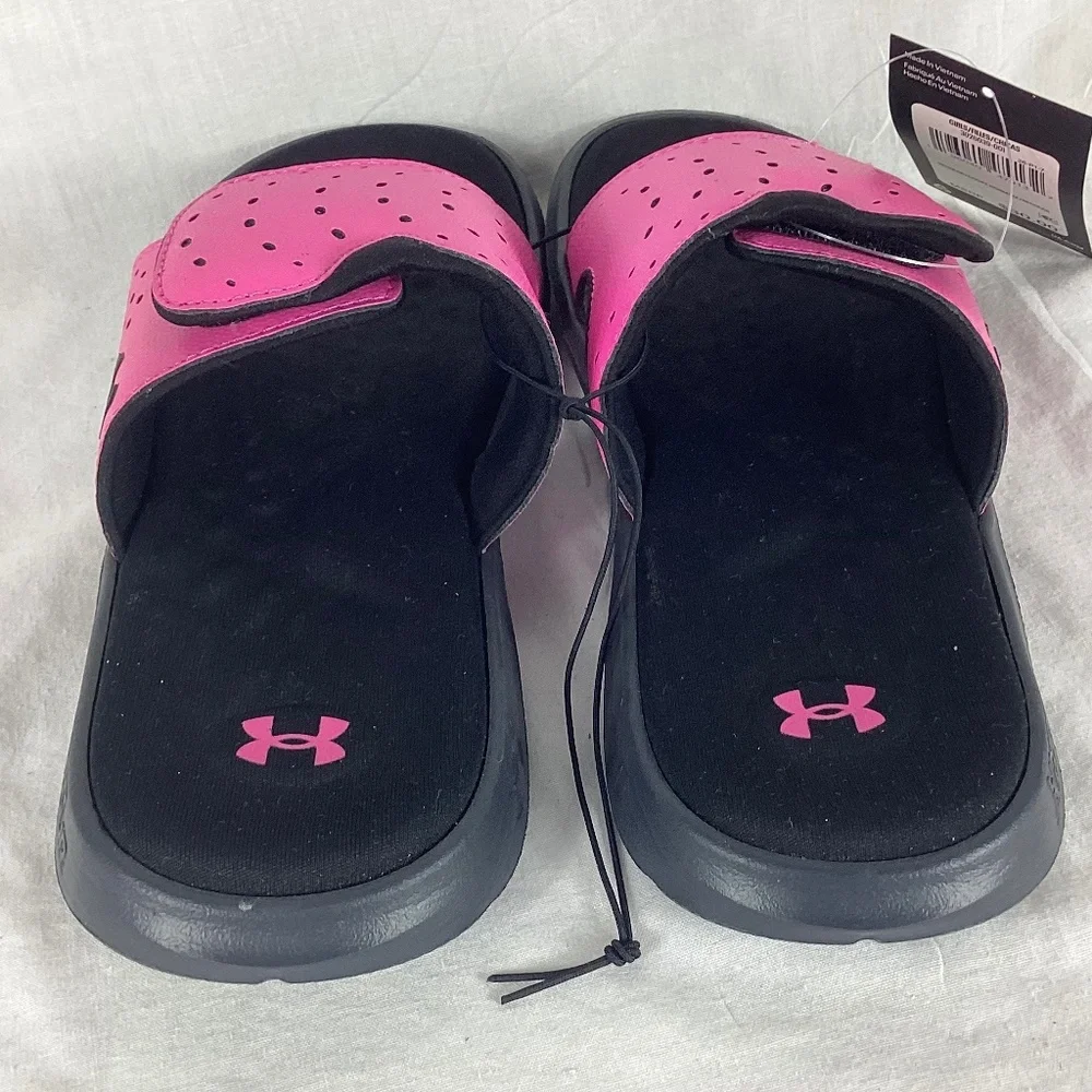 Under Armour. UA G Ignite Pro Sl Youth Slides Sandals Size 5Y Pink Black NEW